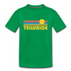 Telluride, Colorado Youth T-Shirt - Retro Sunrise Youth Telluride Tee - kelly green