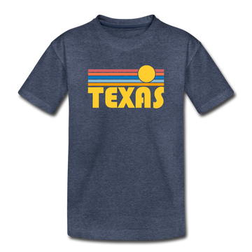 Texas Youth T-Shirt - Retro Sunrise Youth Texas Tee - heather blue