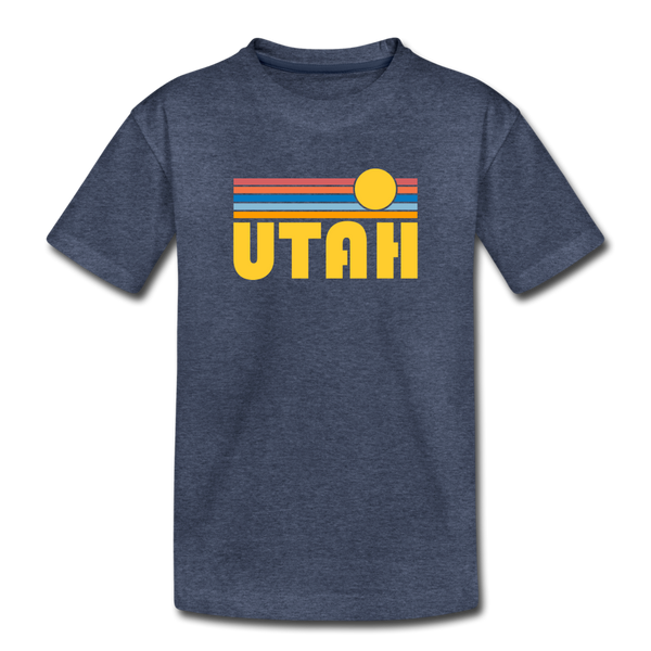 Utah Youth T-Shirt - Retro Sunrise Youth Utah Tee - heather blue
