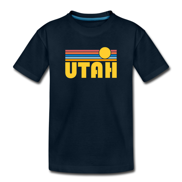 Utah Youth T-Shirt - Retro Sunrise Youth Utah Tee - deep navy