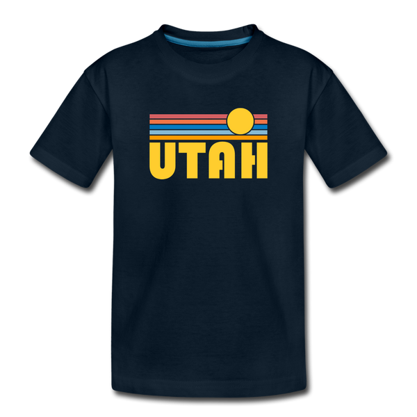 Utah Youth T-Shirt - Retro Sunrise Youth Utah Tee - deep navy