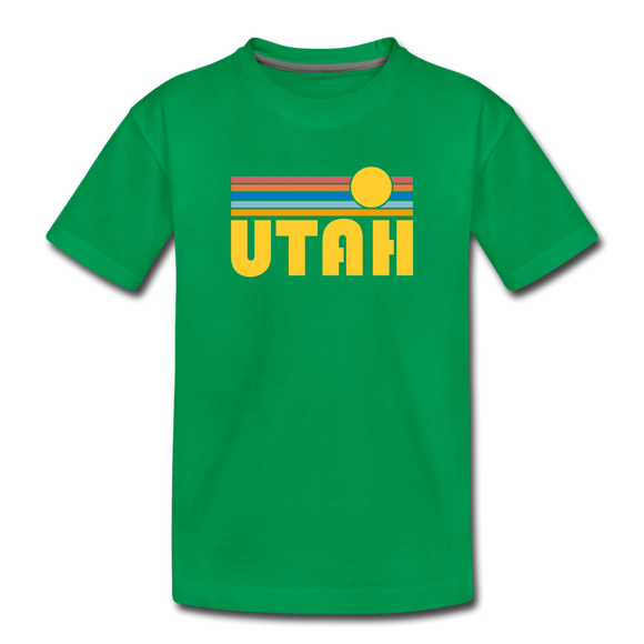 Utah Youth T-Shirt - Retro Sunrise Youth Utah Tee - kelly green