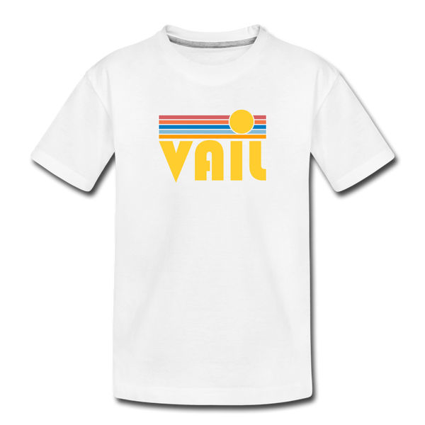 Vail, Colorado Youth T-Shirt - Retro Sunrise Youth Vail Tee - white