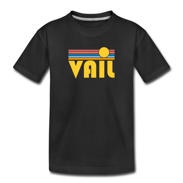 Vail, Colorado Youth T-Shirt - Retro Sunrise Youth Vail Tee - black