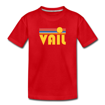 Vail, Colorado Youth T-Shirt - Retro Sunrise Youth Vail Tee - red