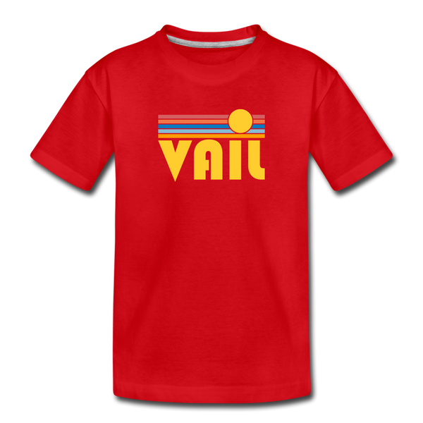Vail, Colorado Youth T-Shirt - Retro Sunrise Youth Vail Tee - red