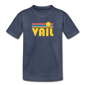Vail, Colorado Youth T-Shirt - Retro Sunrise Youth Vail Tee - heather blue