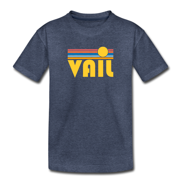 Vail, Colorado Youth T-Shirt - Retro Sunrise Youth Vail Tee - heather blue