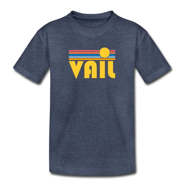 Vail, Colorado Youth T-Shirt - Retro Sunrise Youth Vail Tee - heather blue
