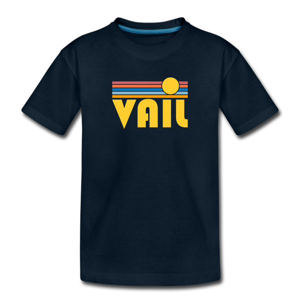 Vail, Colorado Youth T-Shirt - Retro Sunrise Youth Vail Tee - deep navy