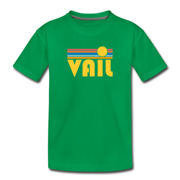 Vail, Colorado Youth T-Shirt - Retro Sunrise Youth Vail Tee - kelly green