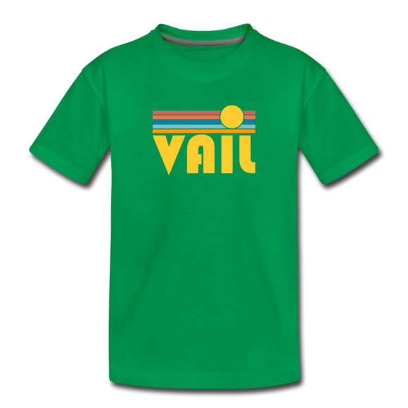 Vail, Colorado Youth T-Shirt - Retro Sunrise Youth Vail Tee - kelly green