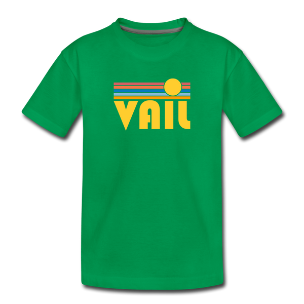 Vail, Colorado Youth T-Shirt - Retro Sunrise Youth Vail Tee - kelly green