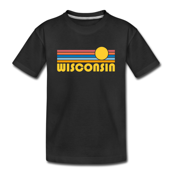 Wisconsin Youth T-Shirt - Retro Sunrise Youth Wisconsin Tee - black