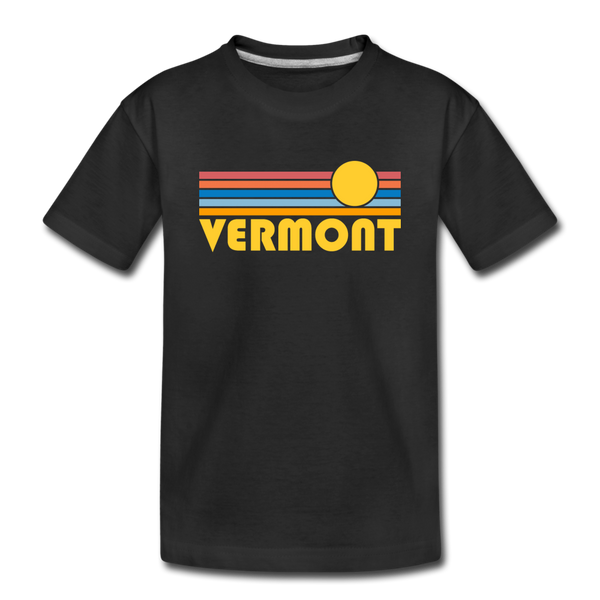 Vermont Youth T-Shirt - Retro Sunrise Youth Vermont Tee - black