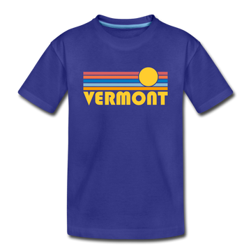 Vermont Youth T-Shirt - Retro Sunrise Youth Vermont Tee - royal blue