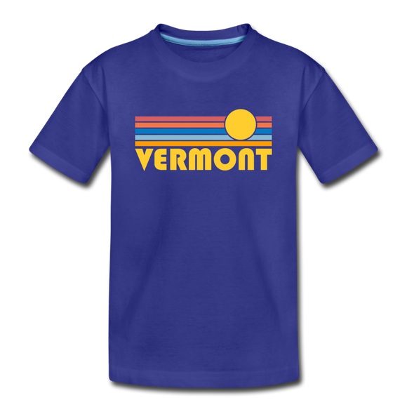 Vermont Youth T-Shirt - Retro Sunrise Youth Vermont Tee - royal blue