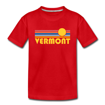 Vermont Youth T-Shirt - Retro Sunrise Youth Vermont Tee - red