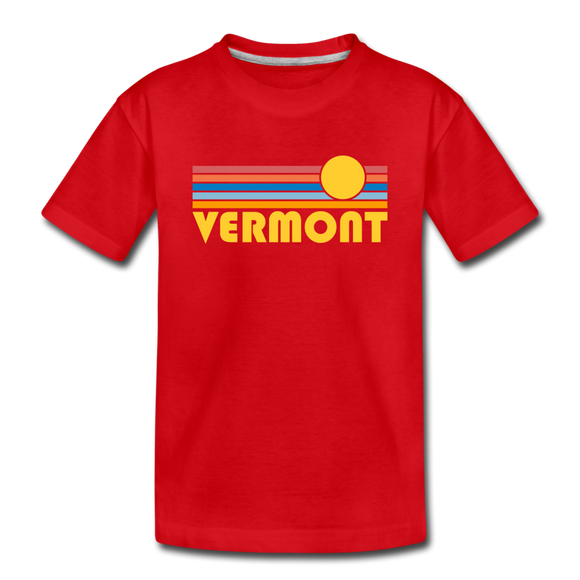 Vermont Youth T-Shirt - Retro Sunrise Youth Vermont Tee - red