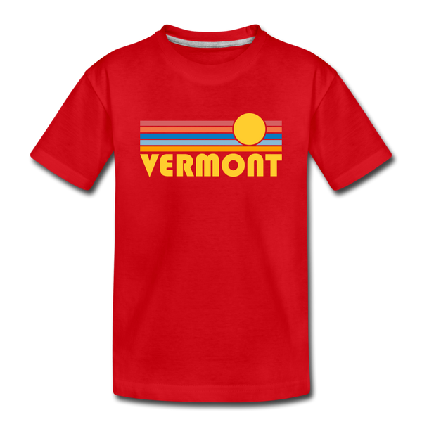 Vermont Youth T-Shirt - Retro Sunrise Youth Vermont Tee - red