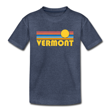 Vermont Youth T-Shirt - Retro Sunrise Youth Vermont Tee - heather blue