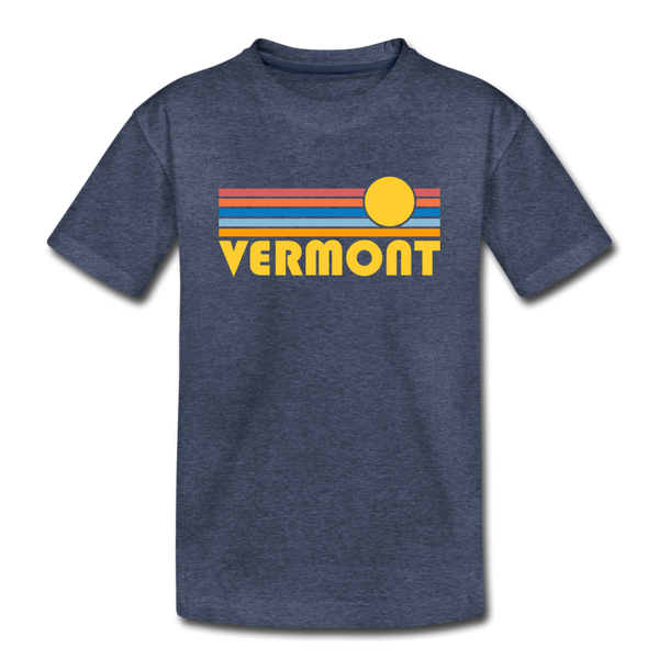 Vermont Youth T-Shirt - Retro Sunrise Youth Vermont Tee - heather blue