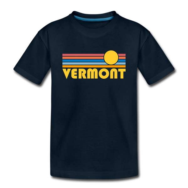Vermont Youth T-Shirt - Retro Sunrise Youth Vermont Tee - deep navy