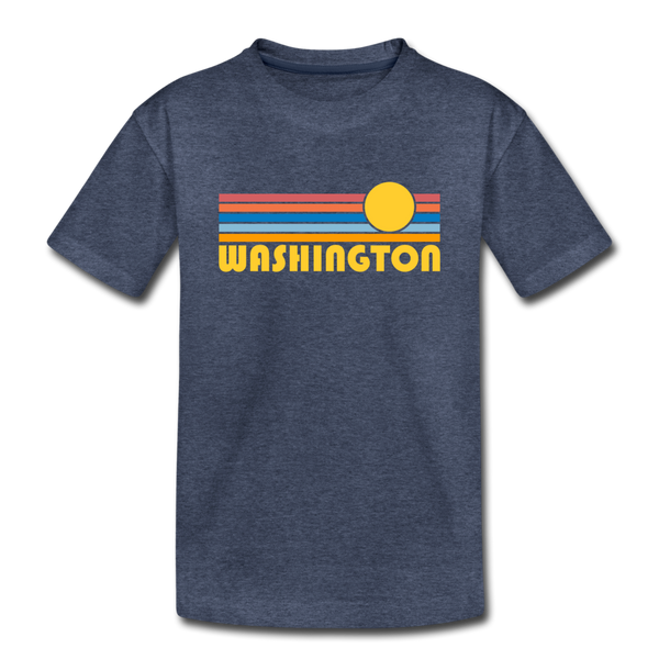 Washington Youth T-Shirt - Retro Sunrise Youth Washington Tee - heather blue