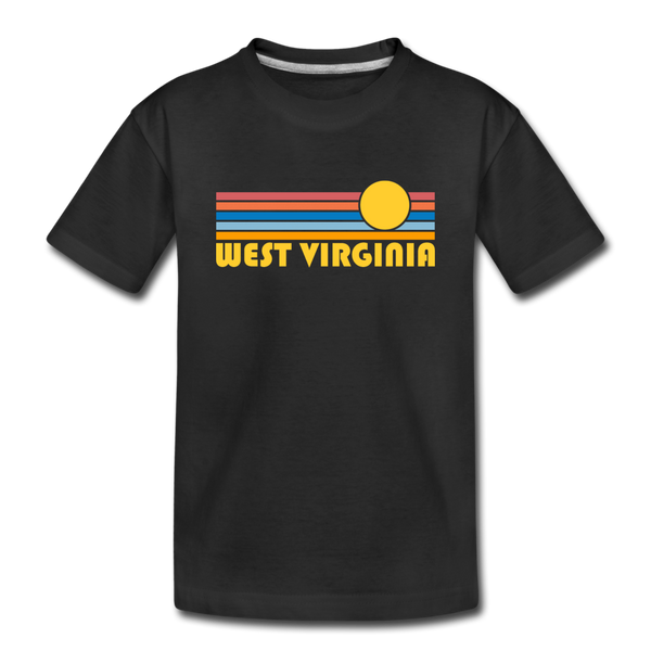 West Virginia Youth T-Shirt - Retro Sunrise Youth West Virginia Tee - black