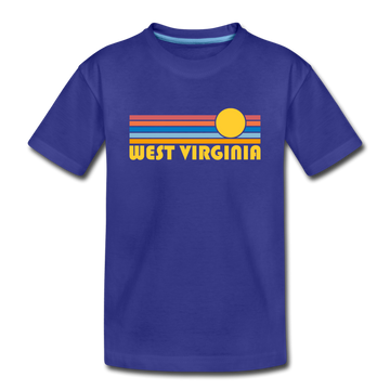 West Virginia Youth T-Shirt - Retro Sunrise Youth West Virginia Tee - royal blue