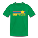 West Virginia Youth T-Shirt - Retro Sunrise Youth West Virginia Tee - kelly green