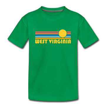 West Virginia Youth T-Shirt - Retro Sunrise Youth West Virginia Tee - kelly green