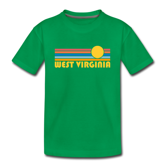 West Virginia Youth T-Shirt - Retro Sunrise Youth West Virginia Tee - kelly green