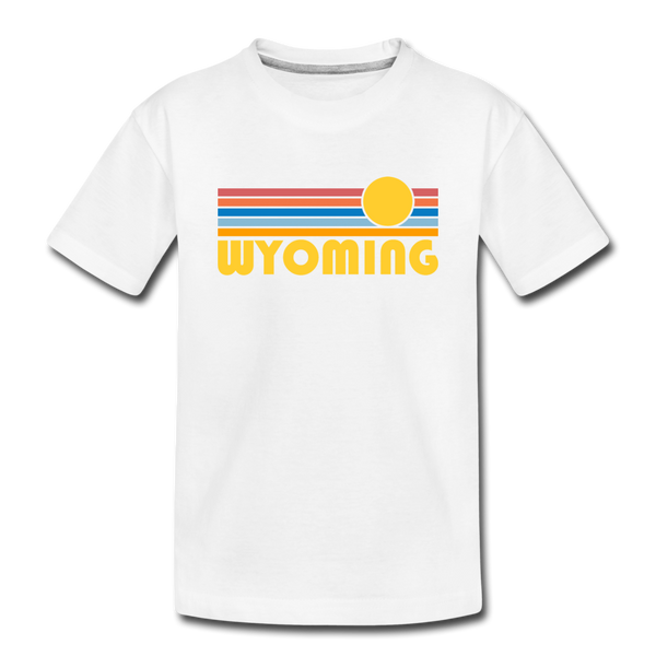 Wyoming Youth T-Shirt - Retro Sunrise Youth Wyoming Tee - white