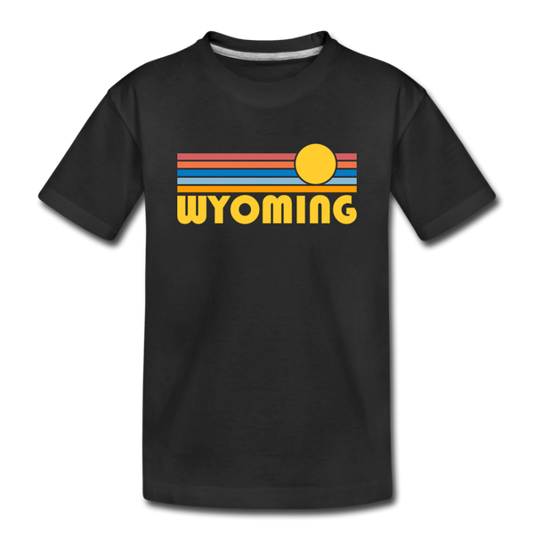 Wyoming Youth T-Shirt - Retro Sunrise Youth Wyoming Tee - black