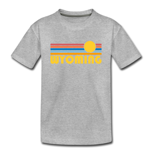 Wyoming Youth T-Shirt - Retro Sunrise Youth Wyoming Tee - heather gray