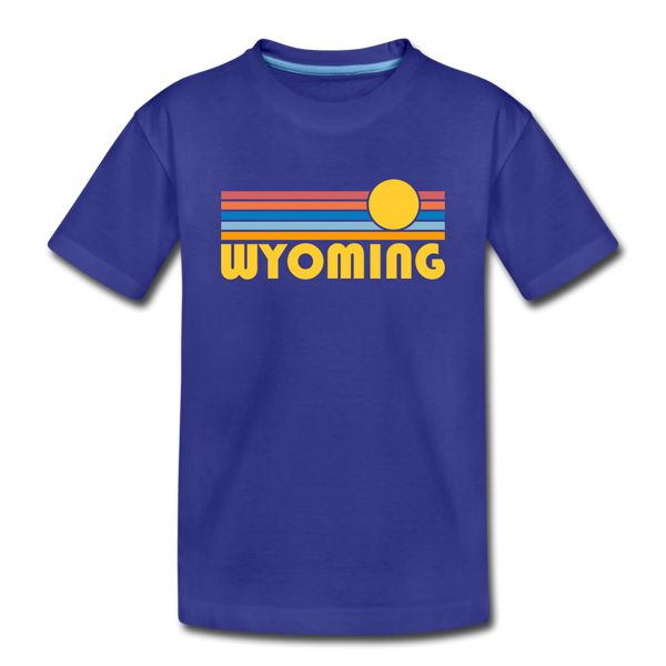 Wyoming Youth T-Shirt - Retro Sunrise Youth Wyoming Tee - royal blue