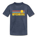 Wyoming Youth T-Shirt - Retro Sunrise Youth Wyoming Tee - heather blue
