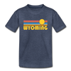 Wyoming Youth T-Shirt - Retro Sunrise Youth Wyoming Tee - heather blue