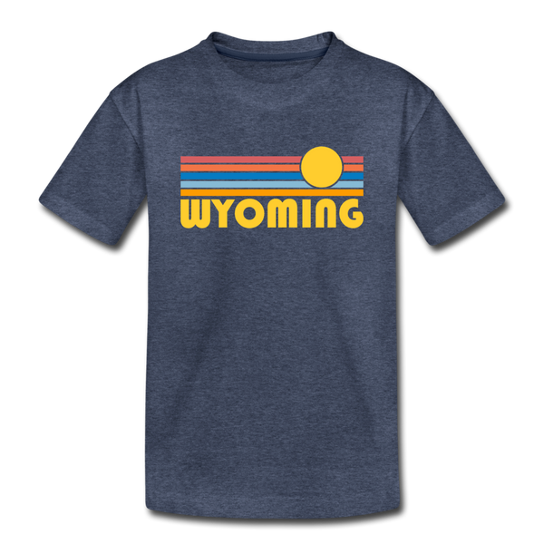 Wyoming Youth T-Shirt - Retro Sunrise Youth Wyoming Tee - heather blue