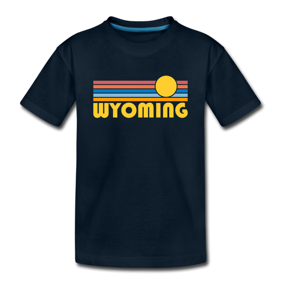 Wyoming Youth T-Shirt - Retro Sunrise Youth Wyoming Tee - deep navy