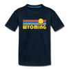 Wyoming Youth T-Shirt - Retro Sunrise Youth Wyoming Tee - deep navy