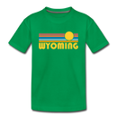 Wyoming Youth T-Shirt - Retro Sunrise Youth Wyoming Tee - kelly green
