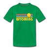 Wyoming Youth T-Shirt - Retro Sunrise Youth Wyoming Tee - kelly green
