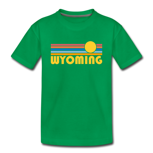 Wyoming Youth T-Shirt - Retro Sunrise Youth Wyoming Tee - kelly green