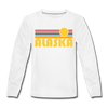 Alaska Youth Long Sleeve Shirt - Retro Sunrise Youth Long Sleeve Alaska Tee - white