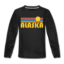 Alaska Youth Long Sleeve Shirt - Retro Sunrise Youth Long Sleeve Alaska Tee - black