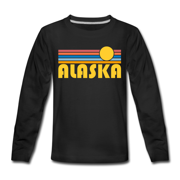 Alaska Youth Long Sleeve Shirt - Retro Sunrise Youth Long Sleeve Alaska Tee - black