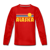 Alaska Youth Long Sleeve Shirt - Retro Sunrise Youth Long Sleeve Alaska Tee - red