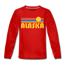 Alaska Youth Long Sleeve Shirt - Retro Sunrise Youth Long Sleeve Alaska Tee - red